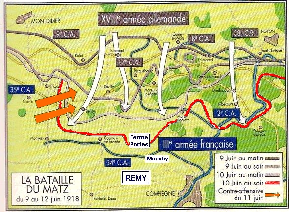 Matz Map 9 juin 1918 : bataille du Matz (Nord de Compiègne) - La Chronique ...